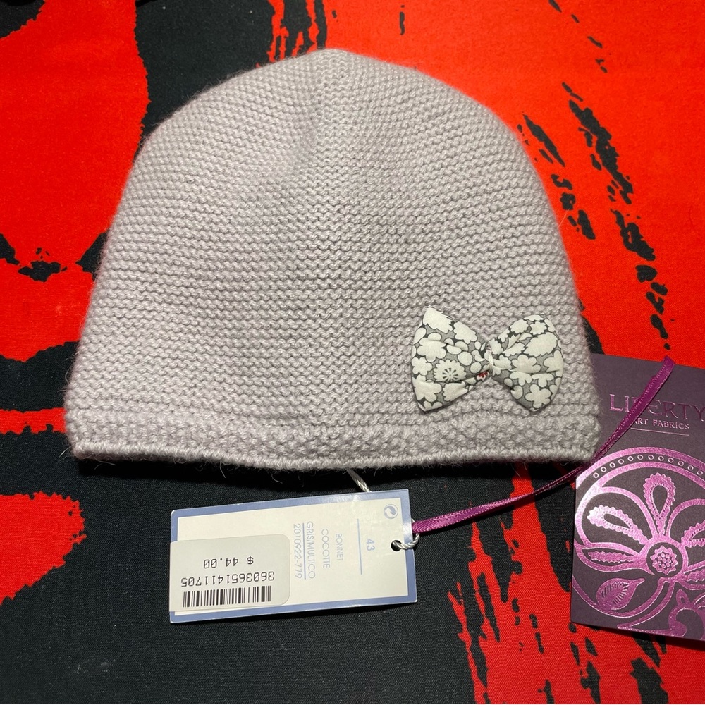 Jacadi Of Paris Grey baby bonnet with bow new with  tags size 43